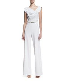 Black Halo Jackie Cap-Sleeve Belted Wide-Leg Jumpsuit at Neiman Marcus